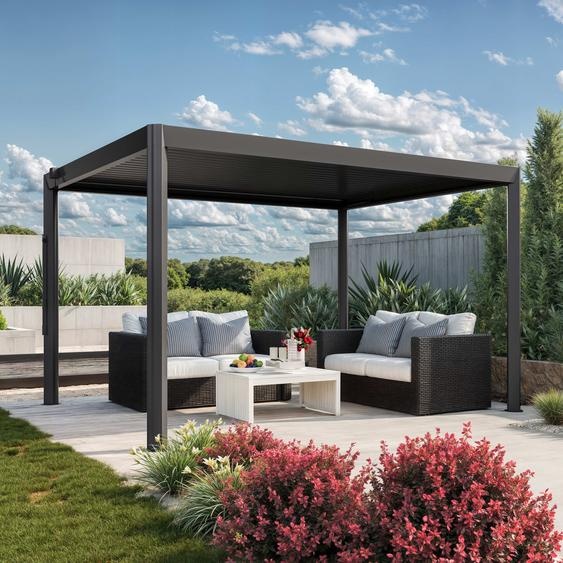 4x3m Pergola anthracite, lames en anthracite orientables - (GFPV01123)