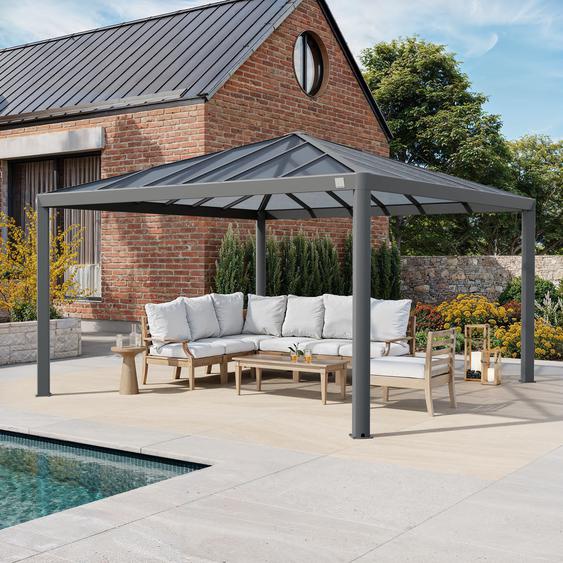 4x4 m Tonnelle de jardin, Aluminium, toit rigide - (300661)
