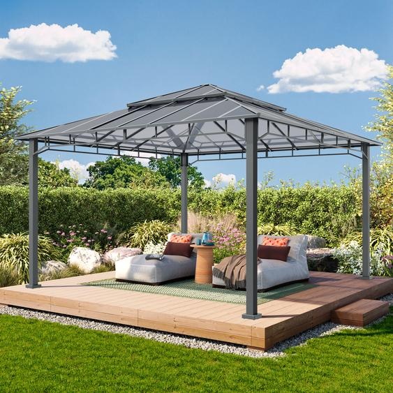 4x4 m Tonnelle de jardin, Aluminium, toit rigide - (300684)