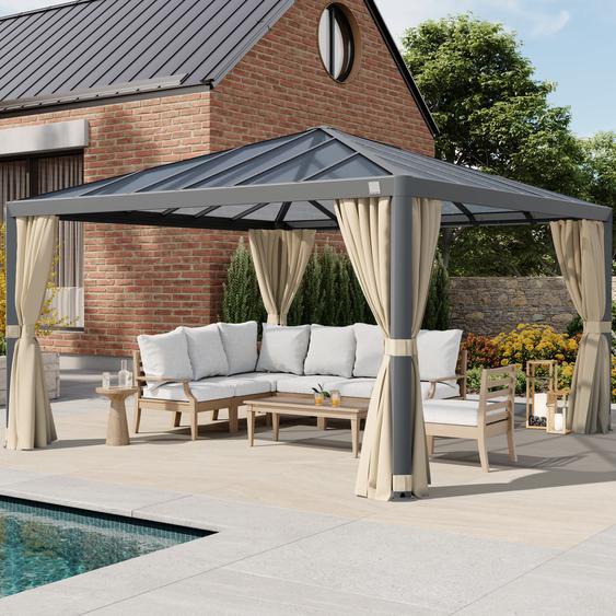 4x4 m Tonnelle de jardin, Aluminium, toit rigide, champagne - (300667)