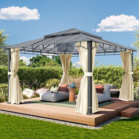 4x4 m Tonnelle de jardin, Aluminium, toit rigide, champagne - (300683)