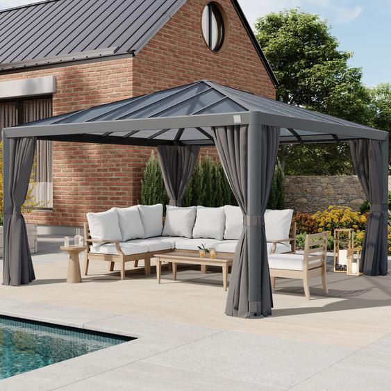 4x4 m Tonnelle de jardin, Aluminium, toit rigide, gris - (300666)