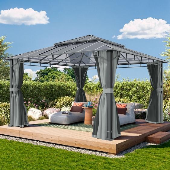 4x4 m Tonnelle de jardin, Aluminium, toit rigide, mid grey - (300682)