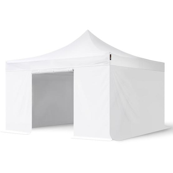 4x4 m Tonnelle pliante Acier, PES 750, côtés sans fenêtre, blanc - (600104)