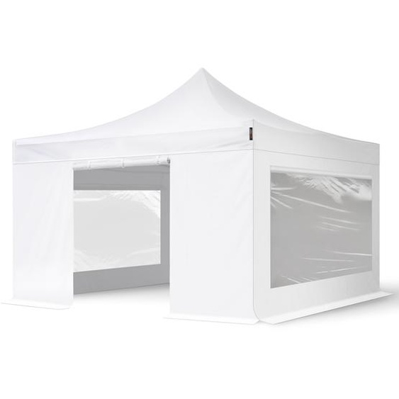 4x4 m Tonnelle pliante Acier, PVC 800, côtés panoramiques, blanc - (600130)