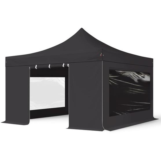 4x4 m Tonnelle pliante Acier, PVC 800, côtés panoramiques, noir - (600127)