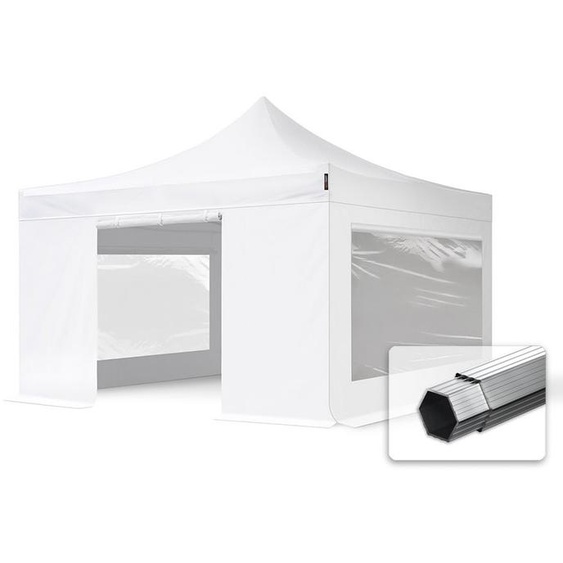 4x4 m Tonnelle pliante Alu, PVC 850, côtés panoramiques, blanc - (582424)