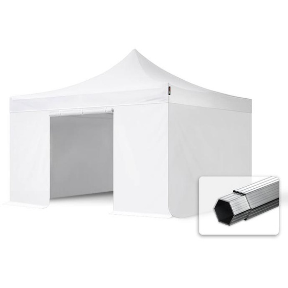4x4 m Tonnelle pliante Alu, PVC 850, côtés sans fenêtre, blanc - (578932)
