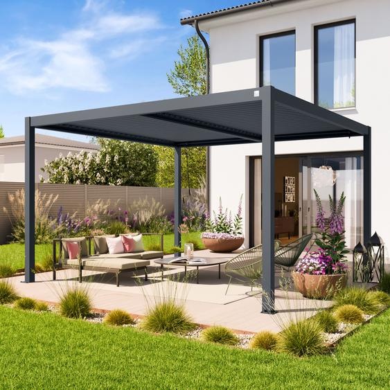 4x4m Pergola anthracite, lames en anthracite orientables - (400129)