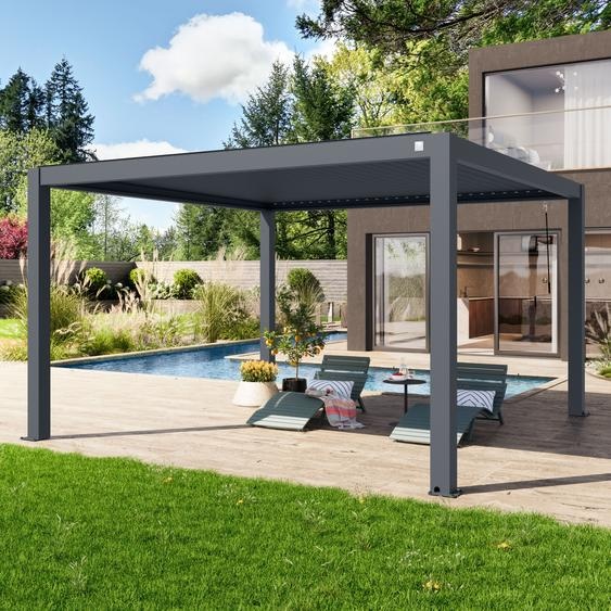 4x4m Pergola anthracite, lames en anthracite orientables - (400133)