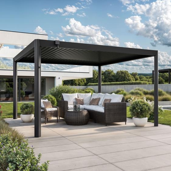 4x4m Pergola anthracite, lames en anthracite orientables - (GFPV01127)