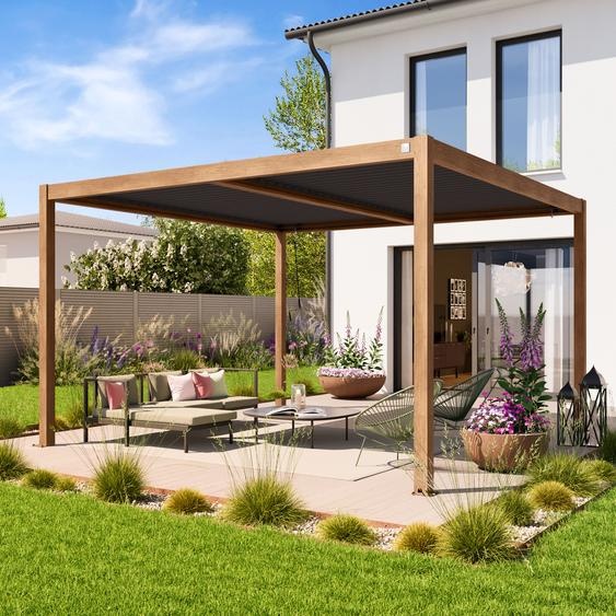 4x4m Pergola aspect bois, lames en anthracite orientables - (400131)