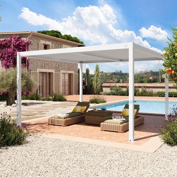 4x4m Pergola blanc, lames en blanc orientables - (400130)