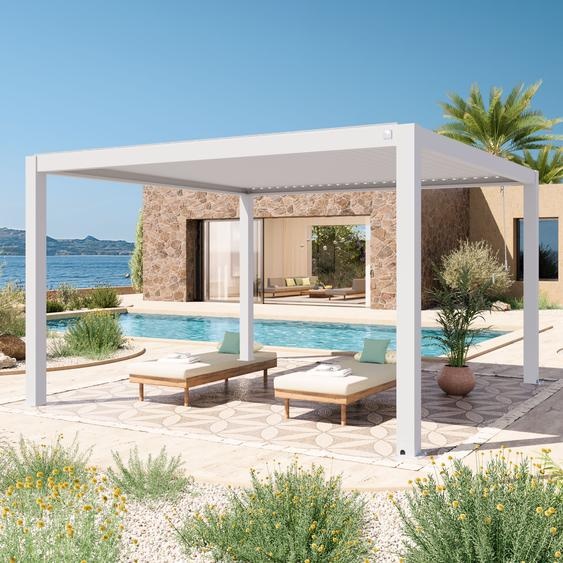 4x4m Pergola blanc, lames en blanc orientables - (400134)