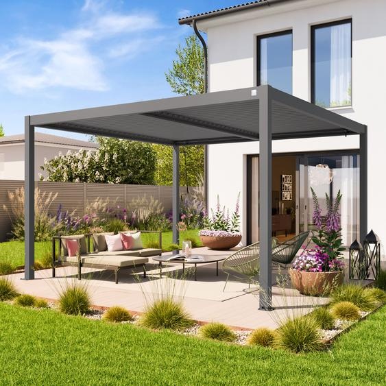 4x4m Pergola gris-perle, lames en orientables - (400128)