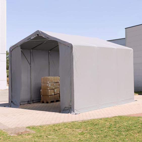 4x6 m hangar, PRIMEtex 2300, H. 3 m avec portes à fermeture éclair, gris, avec statique (type de sol : terre) - (93954)
