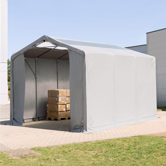 4x6 m hangar, PVC 850, H. 3 m avec portes à fermeture éclair et fenêtres dans le toit, gris, avec statique (type de sol : terre) - (93847)