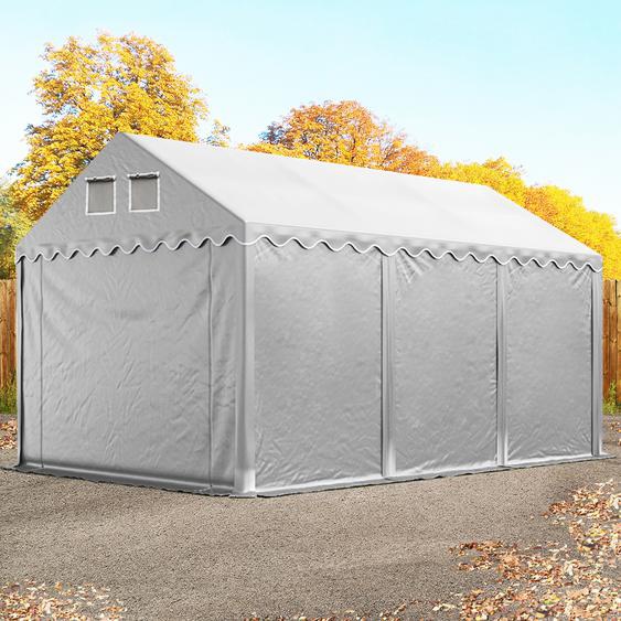 4x6 m tente de stockage, PVC 800, H. 2,6 m, gris, avec statique (type de sol : terre)