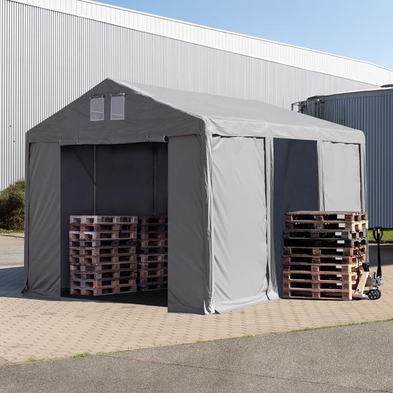 4x6 m tente de stockage, PVC 850, H. 3 m avec portes à fermeture éclair, gris, sans statique