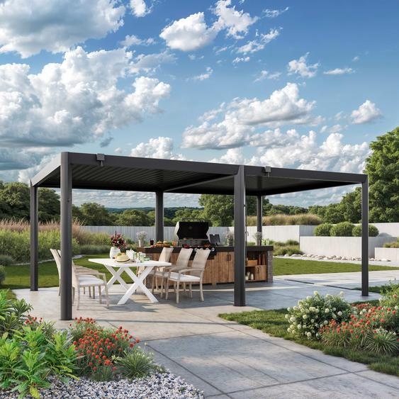 4x6m Pergola anthracite, lames en anthracite orientables - (GFPV01124)