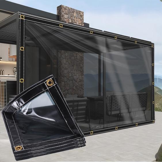 （4X6M）Noir Semi-transparent Bâche de protection solaire en PVC, Bâche imperméable & résistante aux intempéries avec œillets, résistante aux UV, idéale pour terrasse, balcon, jardin & extérieur