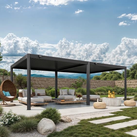 4x7m Pergola anthracite, lames en anthracite orientables - (GFPV01126)