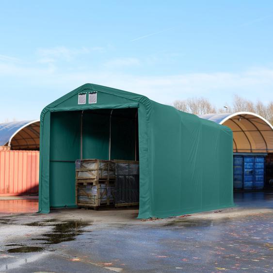 4x8 m hangar, porte 3,5x3,5 m, toile PVC de 850, vert foncé, avec statique (type de sol : terre) - (49649)