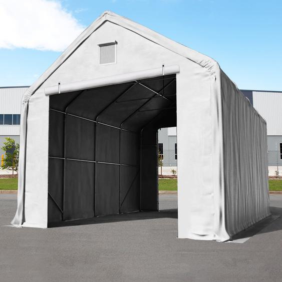 4x8 m hangar, porte 3x3 m, PRIMEtex 2300, anti-feu, gris, avec statique (type de sol : terre) - (48666)
