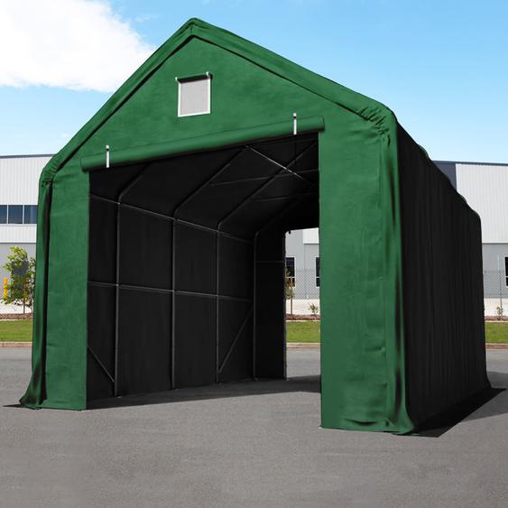 4x8 m hangar, porte 3x3 m, PRIMEtex 2300, anti-feu, vert foncé, avec statique (type de sol : terre) - (48665)