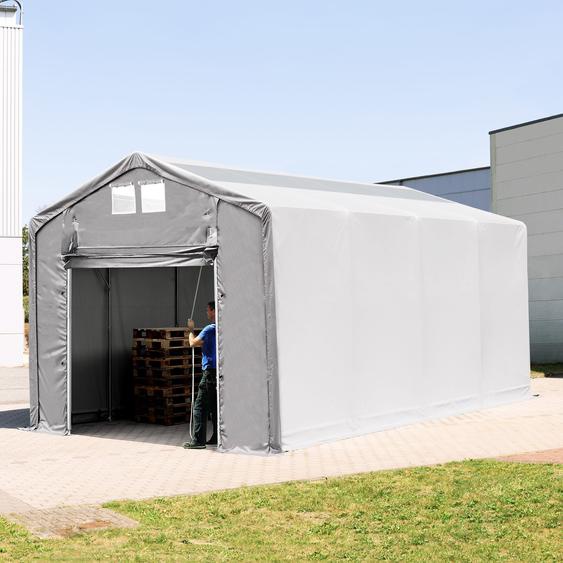 4x8 m hangar, PVC 850, H. 3m avec porte actionnée par traction et fenêtres dans le toit, gris, avec statique (type de sol : terre) - (93852)