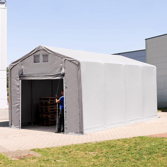 4x8 m hangar, PVC 850, H. 3m avec porte actionnée par traction, gris, avec statique (type de sol : terre) - (93850)