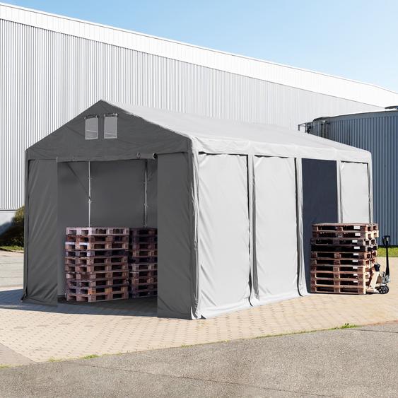 4x8 m tente de stockage, PVC 850, H. 3 m avec portes à fermeture éclair, gris, avec statique (type de sol : terre) - (93775)