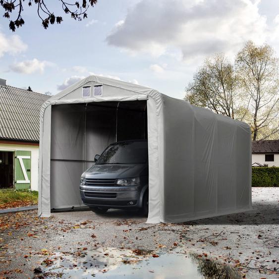 4x8 m, Tente garage de stockage, PVC 850, porte 3,5x3,5 m, gris, avec statique (type de sol : béton) - (99403)