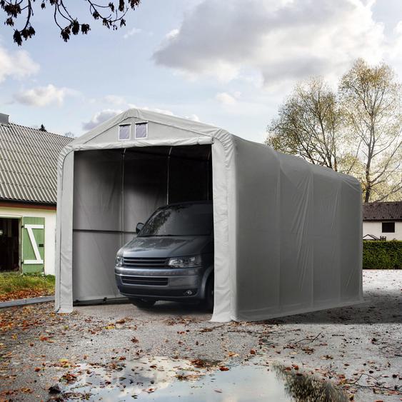4x8 m, Tente garage de stockage, PVC 850, porte 3,5x3,5 m, gris, avec statique (type de sol : terre) - (99406)