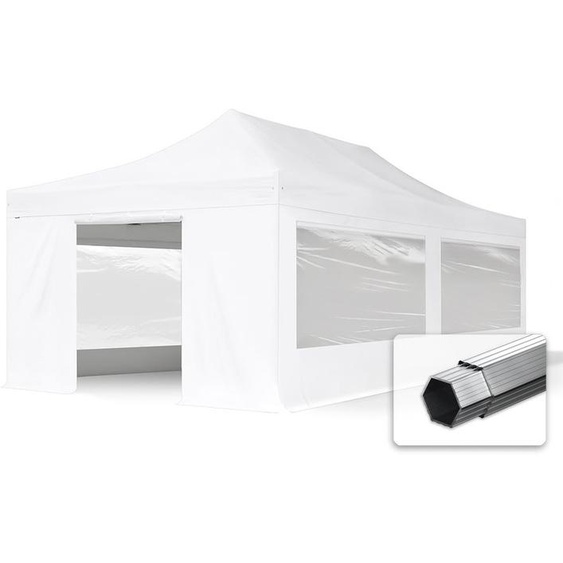 4x8 m Tonnelle pliante Alu, PVC 850, côtés panoramiques, blanc - (59064)