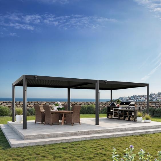 4x8m Pergola anthracite, lames en anthracite orientables - (GFPV01128)