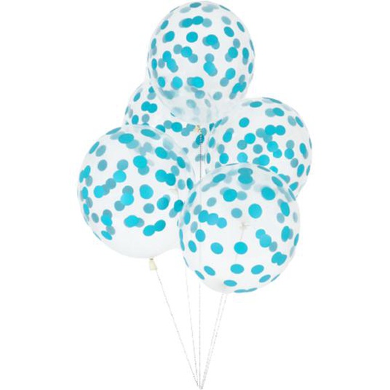5 ballons de baudruche imprimés confettis bleus 30cm
