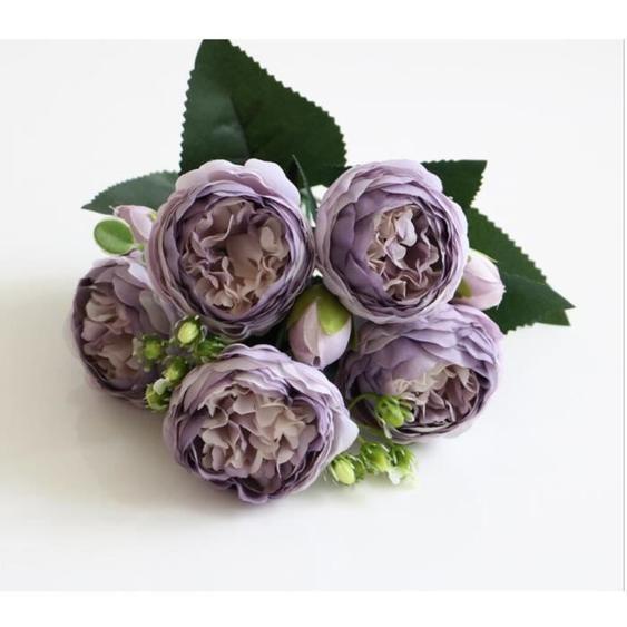 5 Big Head + 4 Bud Rose Soie Fleurs Artificielles Pivoine A11