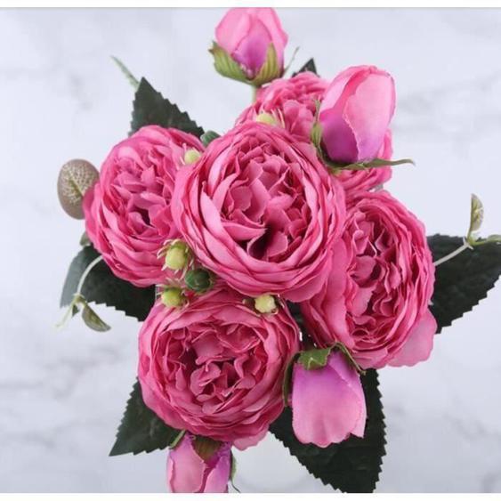 5 Big Head 4 Bud Rose Soie Fleurs Artificielles Pivoine A4 ROUGE
