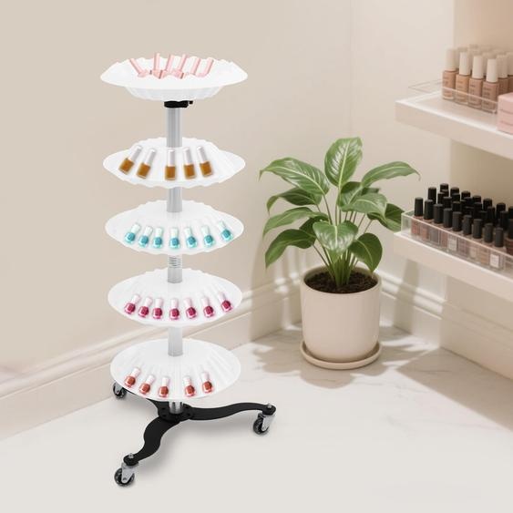 5 étagères rotatives pour vernis à ongles, de couleur blanche. Présentoir à vernis à ongles sur roulettes. Organisateur de vernis à ongles sur chariot