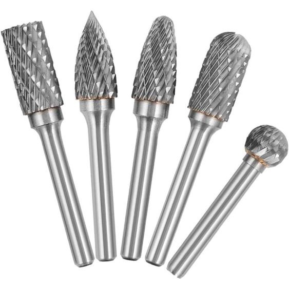 5 pièces 6mm tige 10mm tête carbure de tungstène Double coupe ensemble de fraises rotatives pour le travail du bois gravure meuleuse sculpture