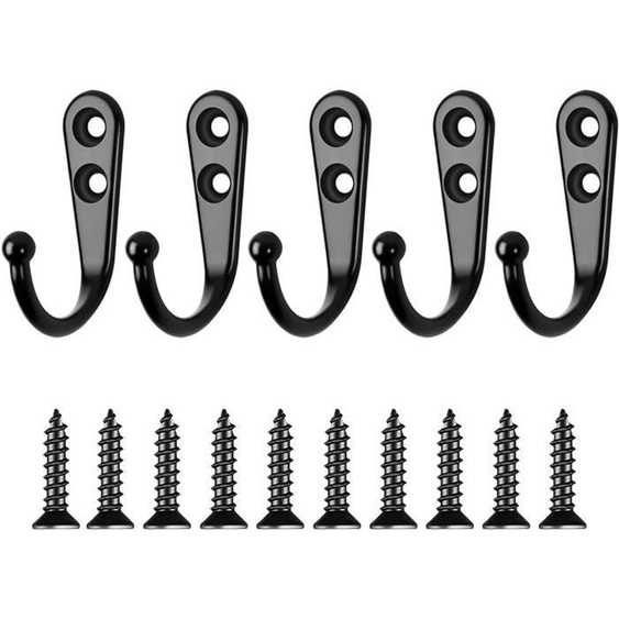 5 pièces Noir Crochets Muraux,Patère Porte Manteau Murale,Crochets Muraux Patère avec Vis,Rétro Crochet de Manteau avec Vis (Noir)