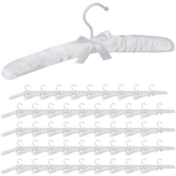 50 x Cintres en satin, Cintre rembourré doux pour vestes, Crochet rotatif 360°, 38 cm, noeud, blanc