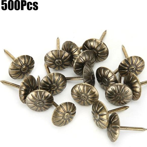 500 clous à vessie de 11 x 16 mm avec motif de chrysanthème, bronze rétro, fer, canapé, décoration fixe