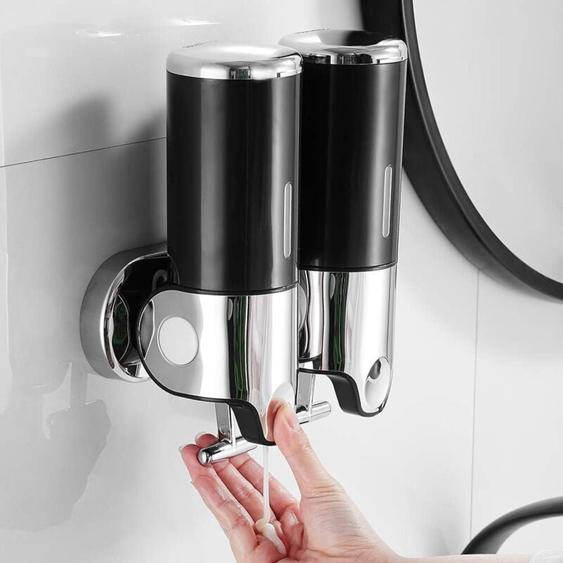 500ML x 2 Distributeur de Savon Mural, Distributeur de Savon à Mains à Double Tête Distributeur Liquide Gel Douche Shampoo pour Cuisine Salle de