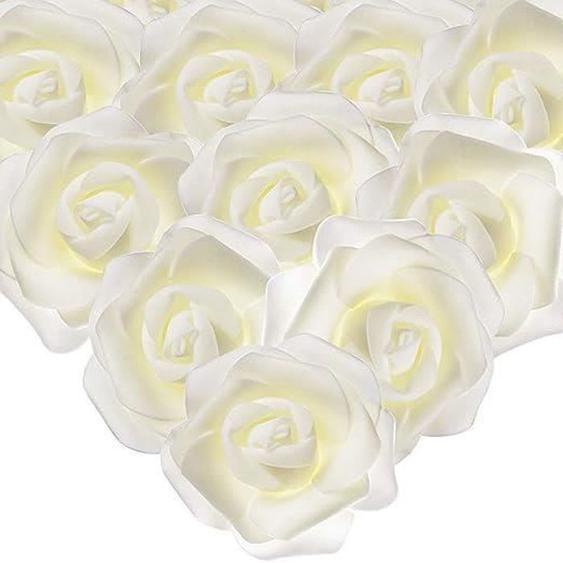 50pcs Blanc 7cm 7 Fausse Mousse Rose Têtes De Fleurs De Mariage DIY Matériel Fleur Accessoires