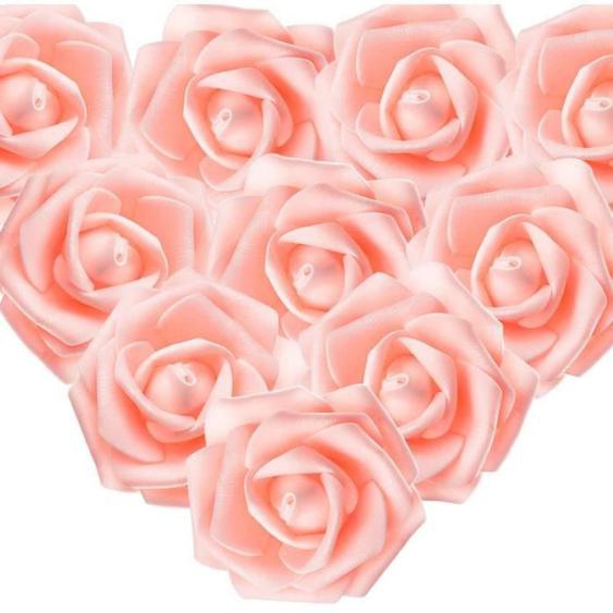 50PCS Rose Artificielle 7cm Tête de Fleur Décoration Mariage Party Cérémonie Accessoire de Cheveux (Champagne Rose)