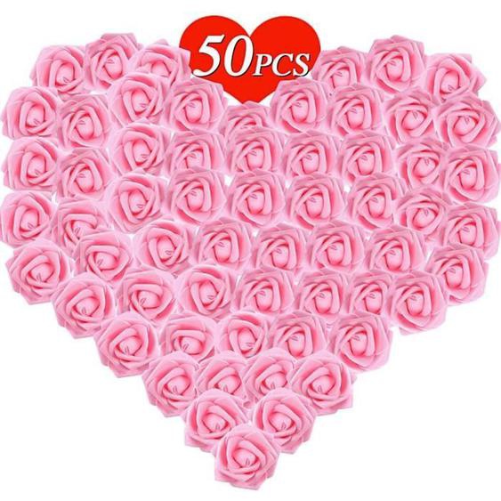 50PCS Rose Artificielle - BIGILANTUH - Décoration de fête - Latex doux - Rose foncé - 7cm
