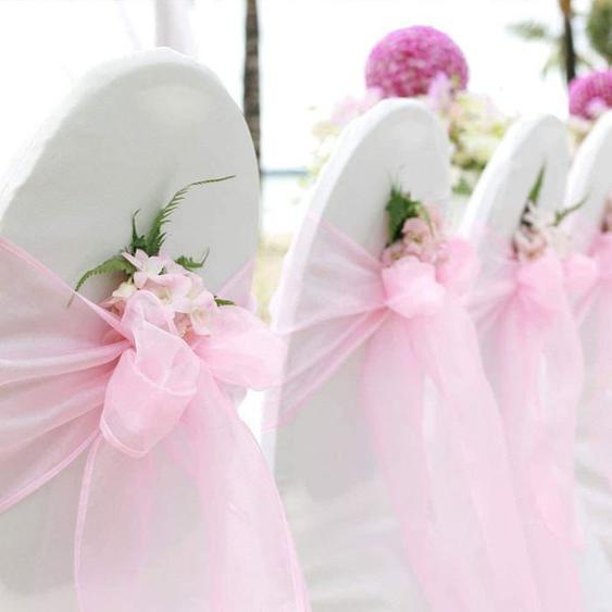 50PCS Rubans en Organza Housse de Chaise Nœuds Rubans Nœuds de Mariage Décoration de Ceremonie Fête Anniversaire 18 x275CM(Rose)