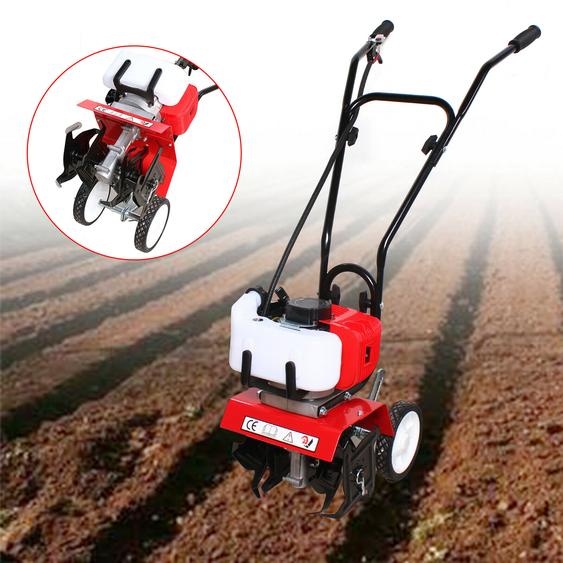 52CC Bineuse de jardin à essence 2 temps Fraise de jardin Motoculteur Cultivateur 2HP Cultivateur Fraise CDI + réservoir 1.2L